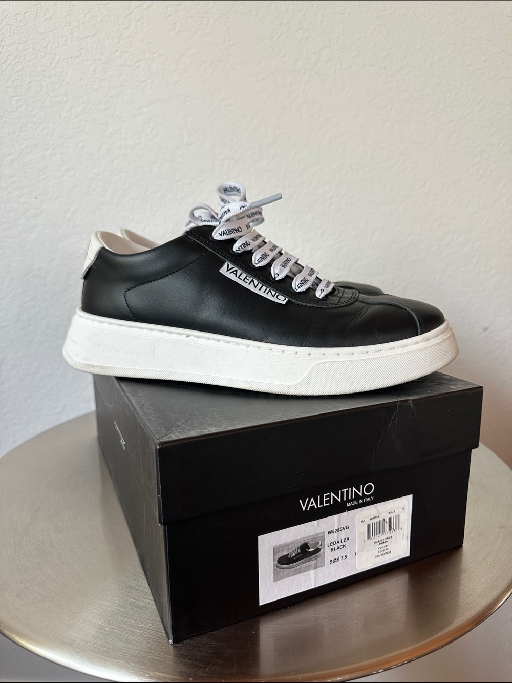 Valentino Black Leather Low-Top Sneakers with White Platform